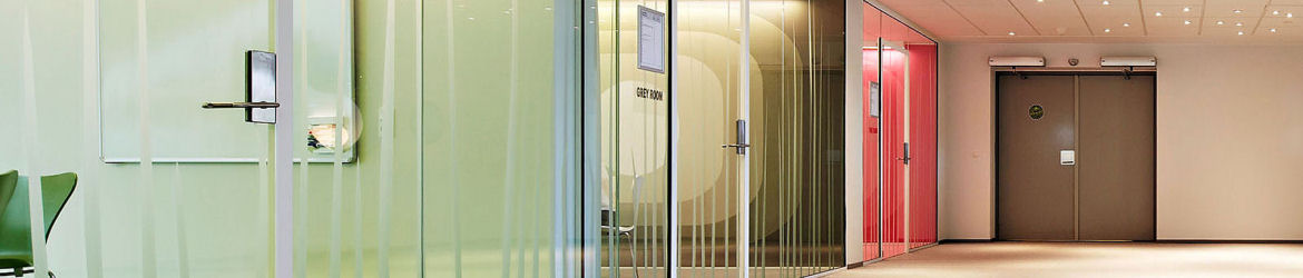 Glazed office partitions and suspended ceiling